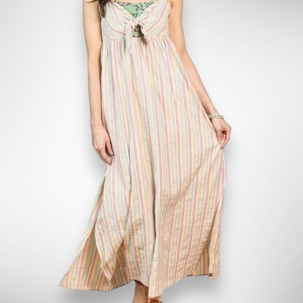 MATILDA JANE Multicolor Striped Cotton Tie Front Detail Maxi Dress New With Tags